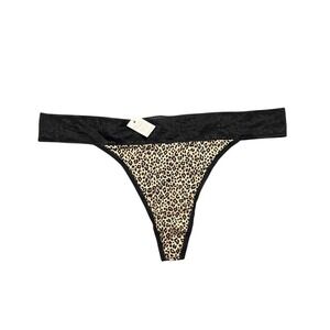 Joyspun Thong With Lace Panties Animal Print Tan Black NWT Size XXL 20